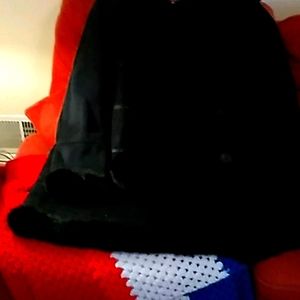 Hooded fur and suede coat